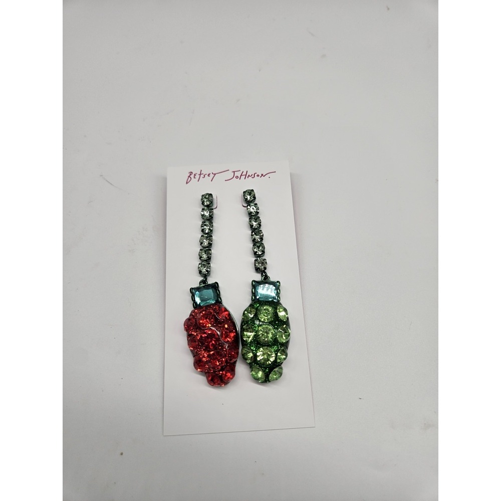 BETSEY JOHNSON Christmas Light Dangle Sequin Earrings Red & Green